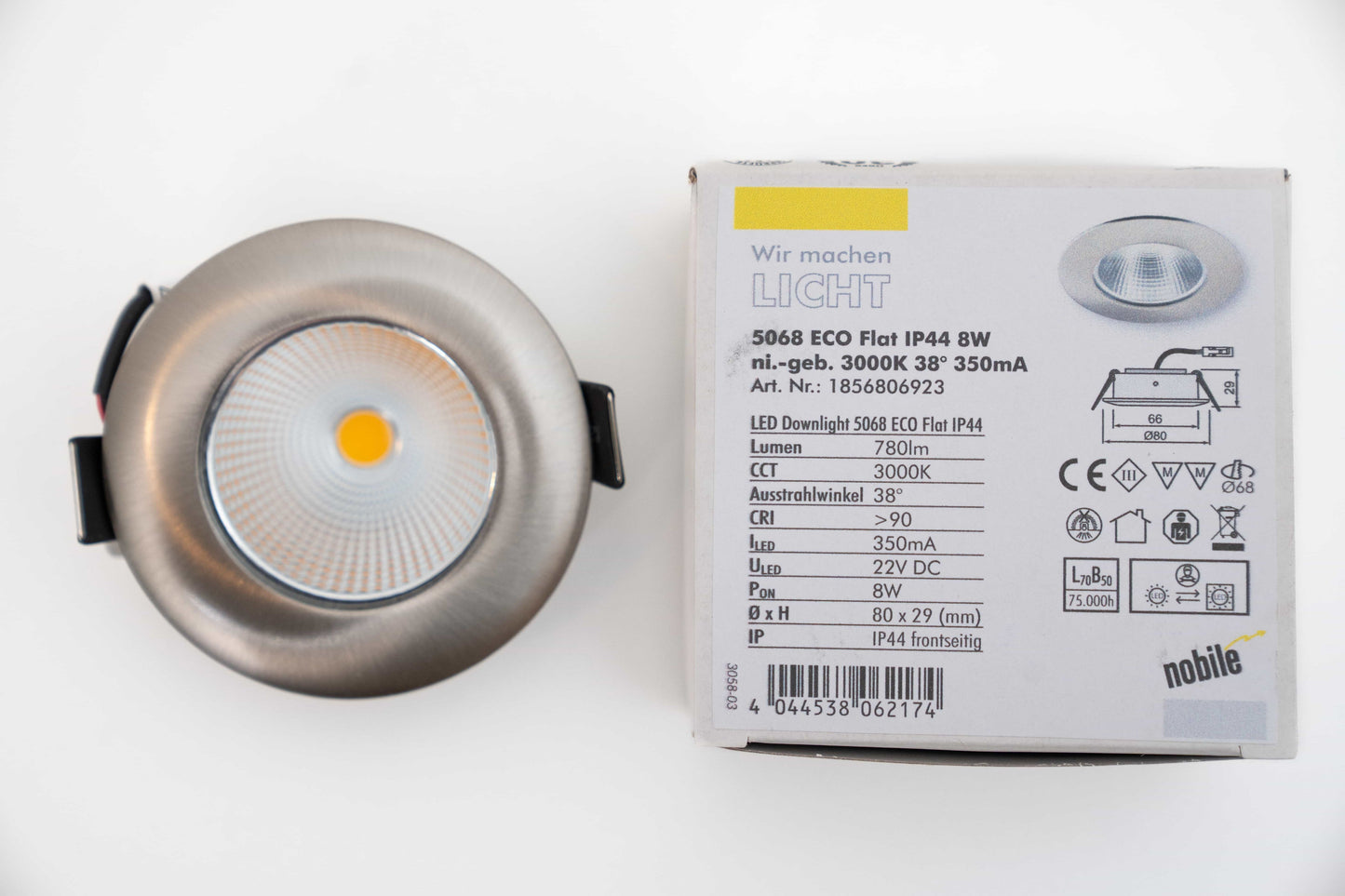 Deckenspot ECO Flat IP44 350mA LED-Einbaustrahler 8W 3000K 700lm, Ceiling Light Fixtures, Anders Smart