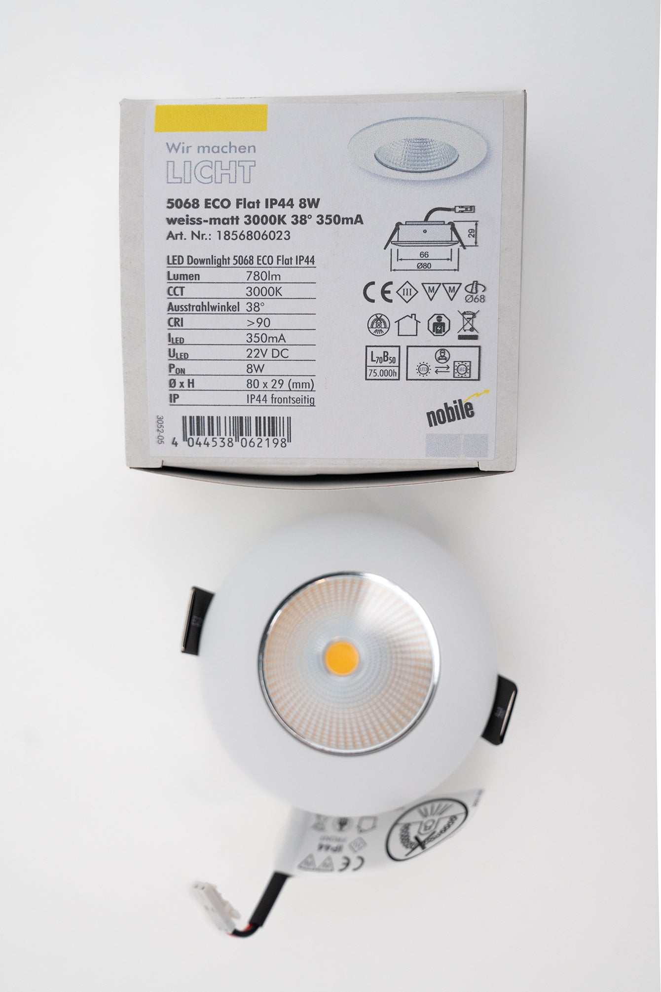 Ceiling spot ECO Flat 350mA LED recessed spotlight 8W 3000K 700lm