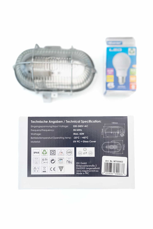 LED-Ovalleuchte E27 austauschbar 7W 2700K 810lm grau- IP44, Ceiling Light Fixtures, Anders Smart