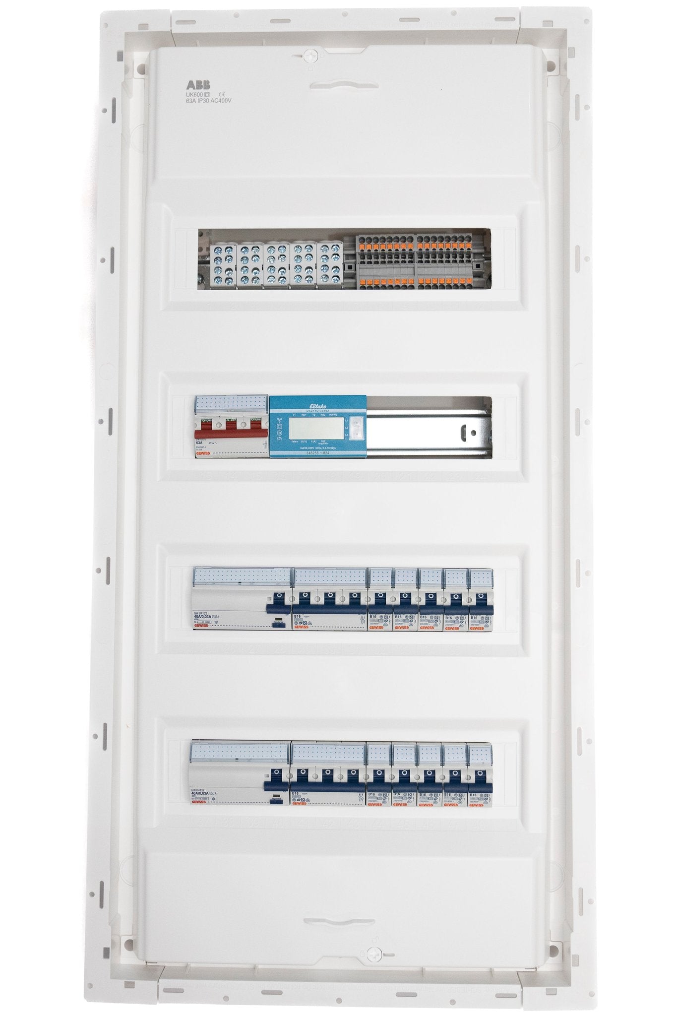 Unterverteilung – Unterputz 48TE 2FI + 2x3pol LS + Drehstromzähler + Hauptschalter mit Tür, Anders Smart